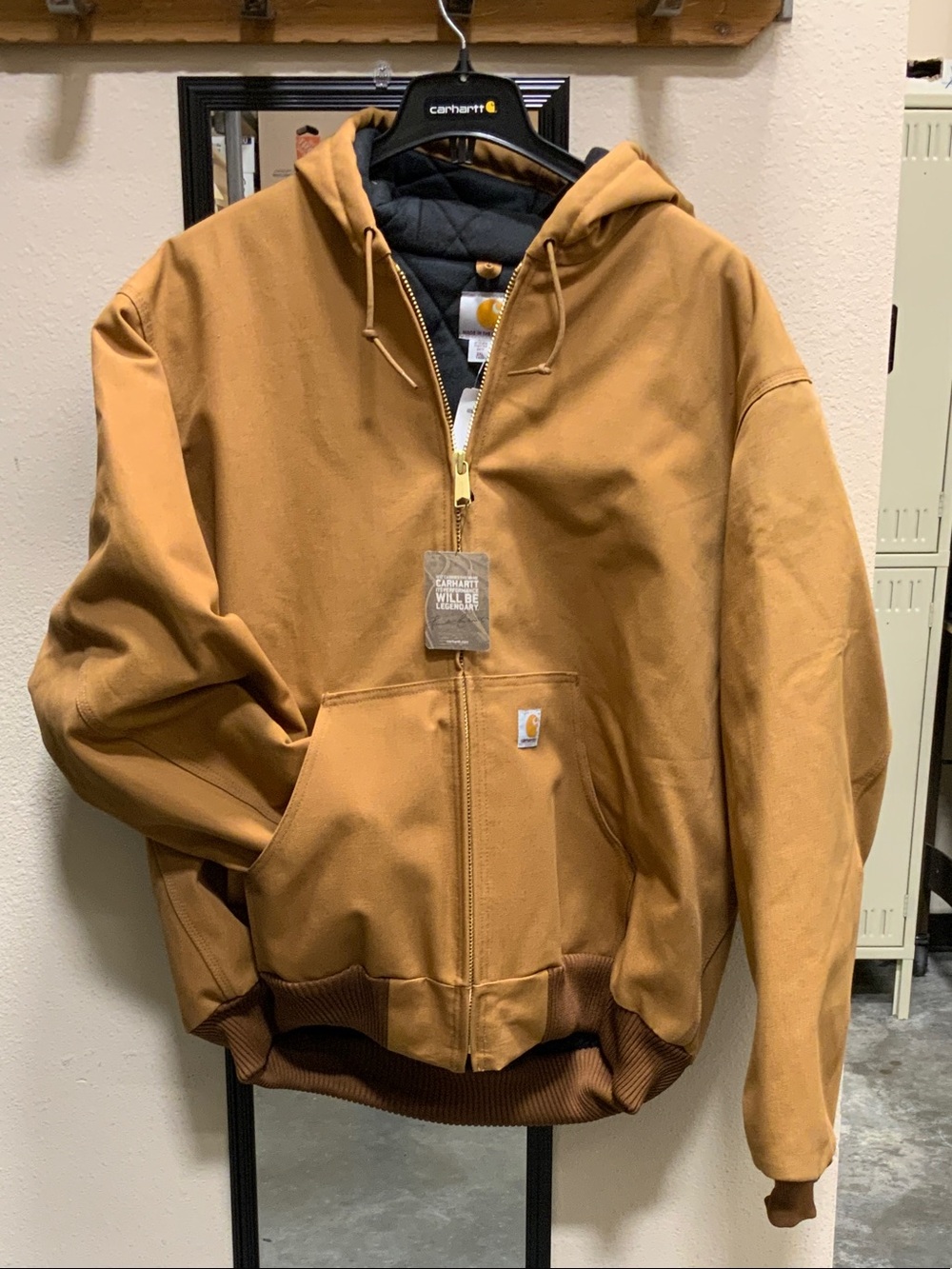 Carhartt Brown Hooded Work Jacket - Quilted Lined Zip Front